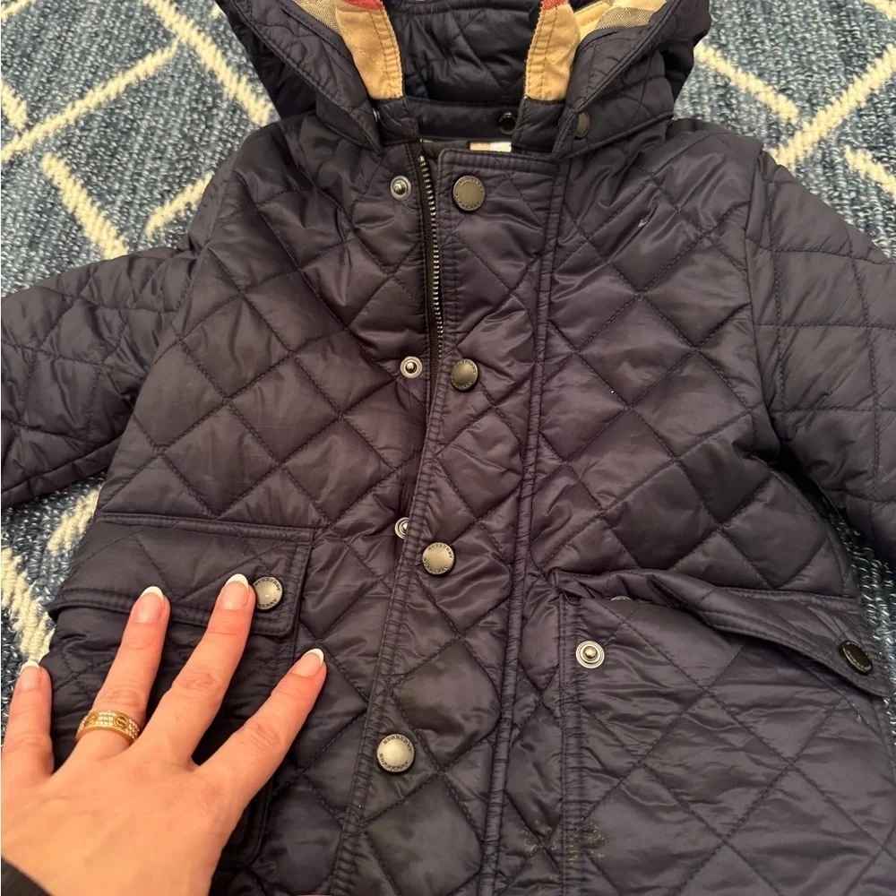 Burberry Kids Quilted Hooded Jacket - Navy and Beige